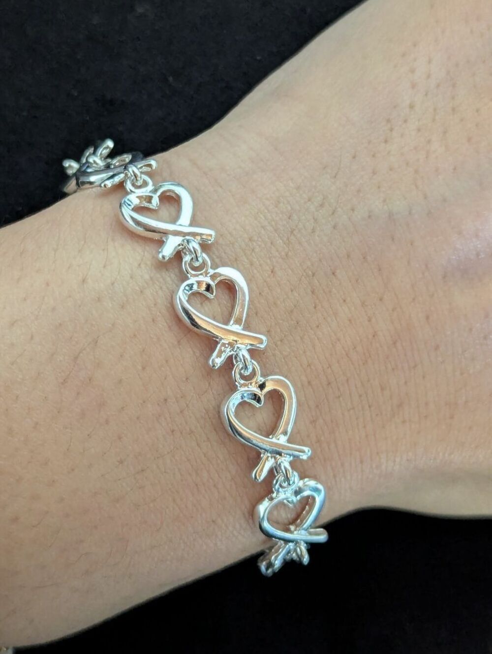Sterling Silver 925 Open Heart Link Bracelet